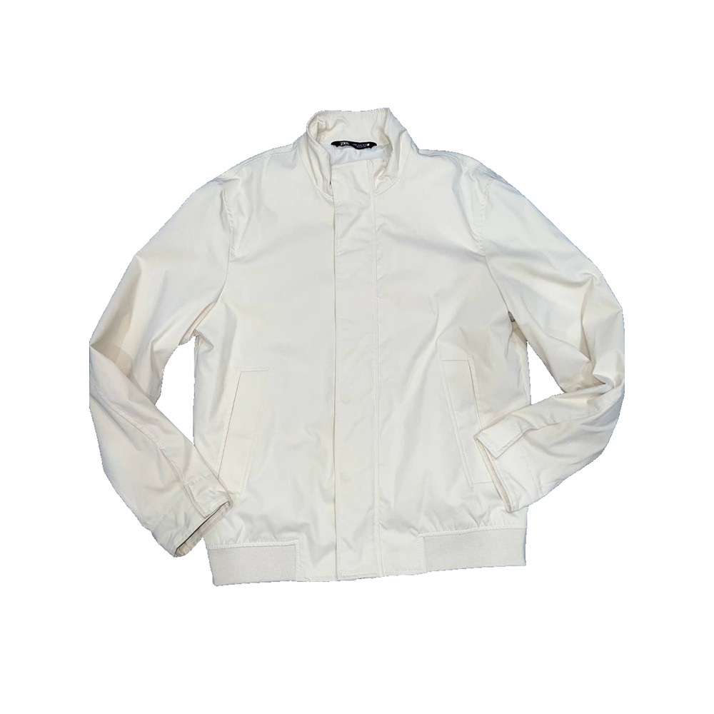Zara Men Cream White Smart Harrington Y2K Bomber Jacket Size Medium A004146 - Picture 2 of 9